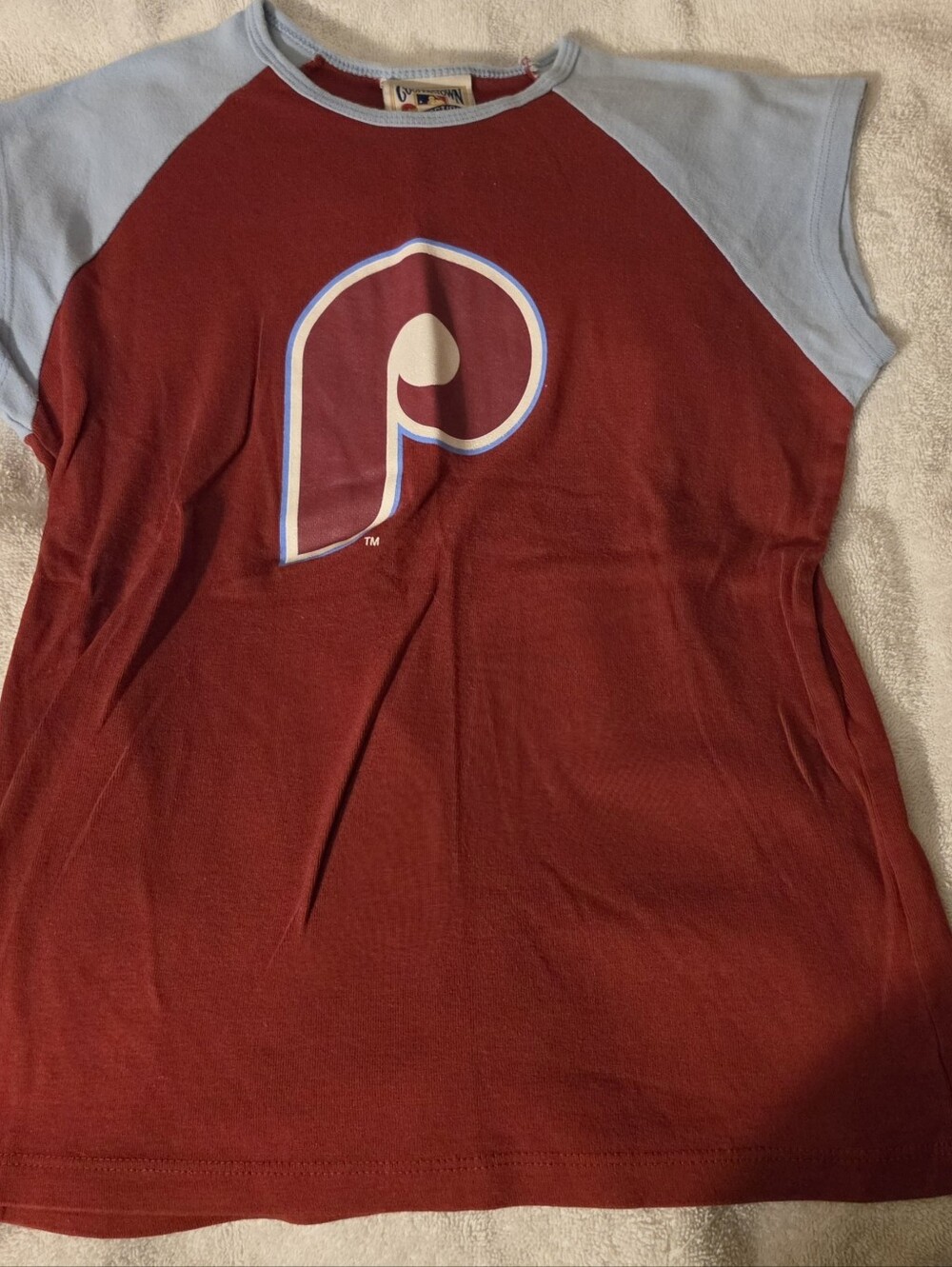 Cooperstown Phillies Tank Top - Maroon with Light Blue Sleeves Size Jr Large
